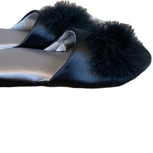 Black Fluffy Pom Pom Slippers